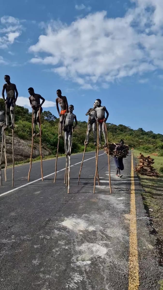 Banna stilt walkers, Omo Valley